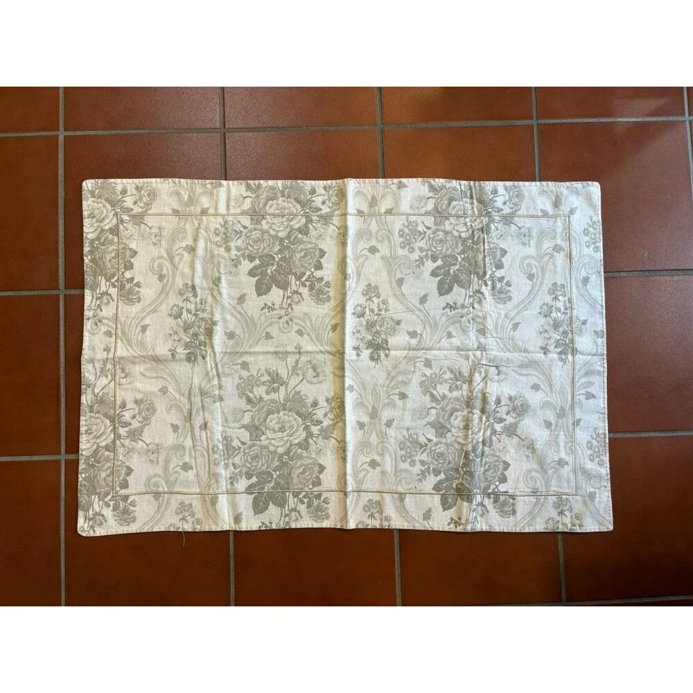 2 Chambers Williams Sonoma Pillow Shams Standard Cotton Linen Tan Gray Floral